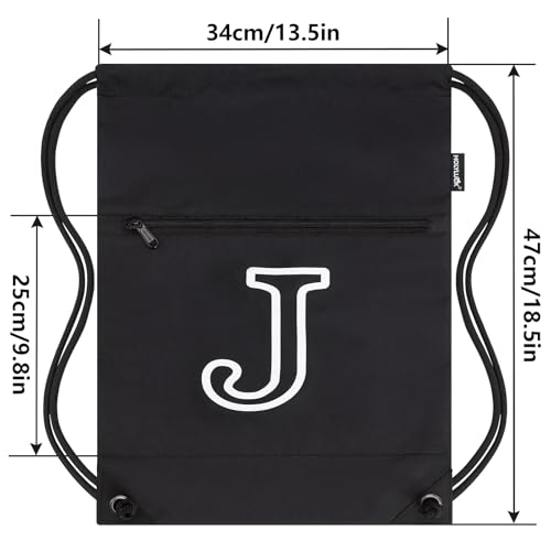 Image of HOLYLUCK Drawstring Bags Initial Backpack Sackpack Cinch Bags for Sports, Gym, Travel, Beach (Black-J)