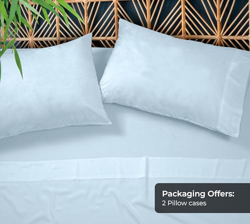 Image of Royale Linen Cooling Pillow Cases Standard Size Set of 2-100% Rayon Derived from Bamboo Cooling Pillowcase for Hot Sleepers - Soft & Silky Pillow Covers with Envelope Closure (Lake Blue 20x26 Inch)
