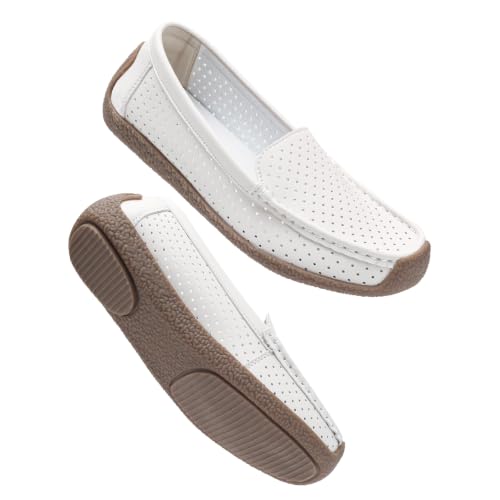 Image of Women's Comfortable & Lightweight Leather Loafers Slip-Ons Driving Walking Mocs Boat Shoes Cute Business Casual Dress Shoes Work Flats for Women