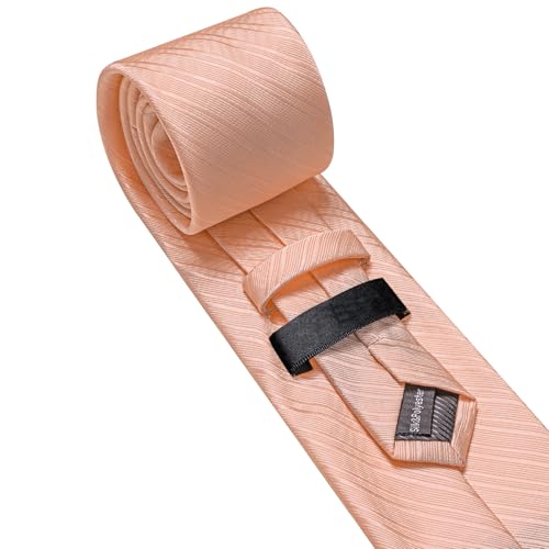 Image of Barry.Wang Solid Striped Tie for Men Silk Necktie Pocket Square Cufflinks Formal Wedding Party Business