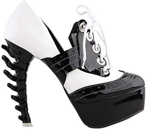 SHOW STORY Retro Black White Lace Up Biker Punk Military Eyelets Bone High Heel Platform Club Shoes,LF80719BK35,4US,Black | Image 2