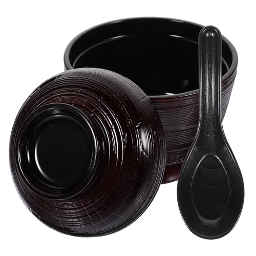 OFFSCH Set 2 Pezzi Ciotole per Zuppa Giapponesi con Coperchio e Cucchiaio Nero, Ciotole Piccole Riutilizzabili per Ramen, Salsa e Riso, per Uso Domestico e Ristorazione