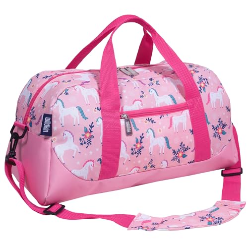 Image of Wildkin Kids Overnighter Duffel Bag - Carry-On Travel Bag for School & Sleepovers, Lightweight, Durable, Boys & Girls Ages 4-15 - Magical Unicorns