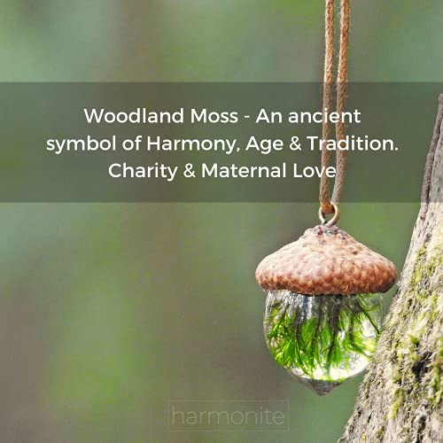 HARMONITE English Acorn Pendant Necklace for Women and Men. Handmade Natural Gift of Moss Jewelry for Motherhood, Maternity, or as Spiritual Unique Gifts Set in Eco Resin2