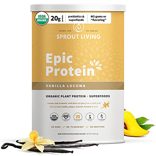 Sprout Living Epic Protein, Plant Based Protein & Superfoods Powder, Vanilla Lucuma Powder 20
