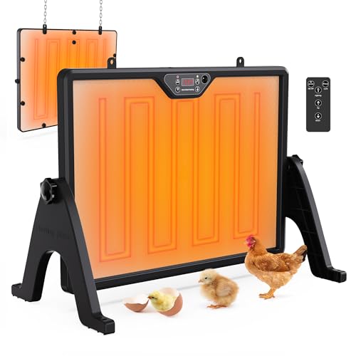 Dual-Sided Chicken Coop Heater for Winter, 180W Adjustable Temperature with Digital Display Panel, 360° Adjustable Angle, Timer & Cycle Mode, Built-in Light, 16 x 12 Inch Heat Plate for Chicken Coop