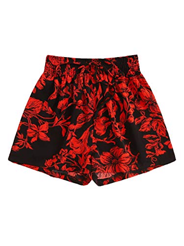 Milumia Women's Boho Floral Print Summer Vacation Casual Summer Wide Leg Shorts Black Large