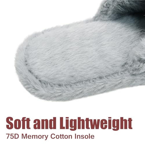 ZOORON Women's Fuzzy Slippers with Memory Foam Comfy Faux Fur Anti-Skid Sole Slippers for Women Bedroom House Shoes Open Toe Grey(11-12)3