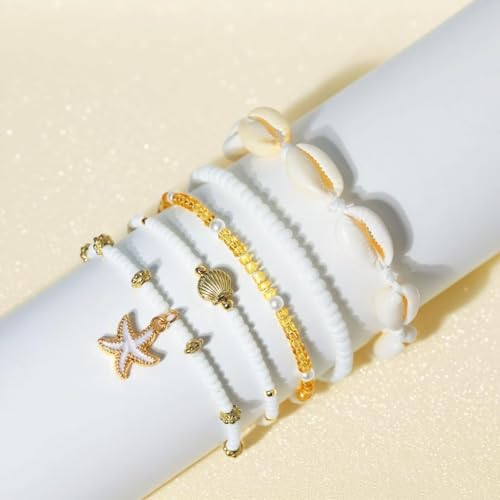 Image of Nanafast Beaded Boho Anklets for Women, Beachy Shell Anklets for Women, Puka Shell & Starfish Charms Beach Jewelry Adjustable