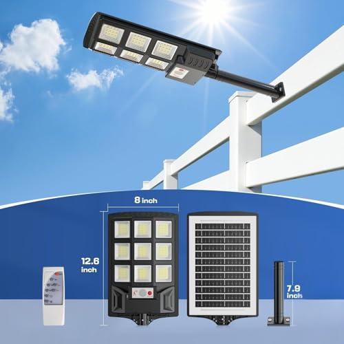 Image of LITVERSE Solar Street Light with Motion Sensor, 144 LED, 60W, 6000K, Dusk to Dawn, Waterproof with Remote Control, ABS Body with Steel Stand, for Outdoor Garden Yard Parking, Pack of 1
