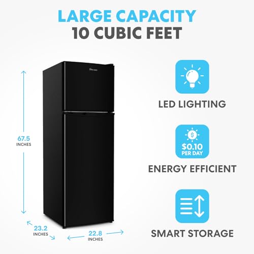Simpli-Magic 10 Cu.Ft. Fridge with Freezer – Double Door Compact Refrigerator for Office, Dorm, Bedroom, Garage – Adjust - Additional View