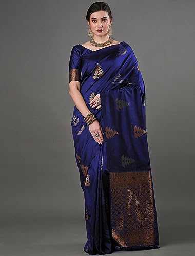 Image of Flosive Women's Dark Color Kanjivaram Silk Saree With Weaving Work
