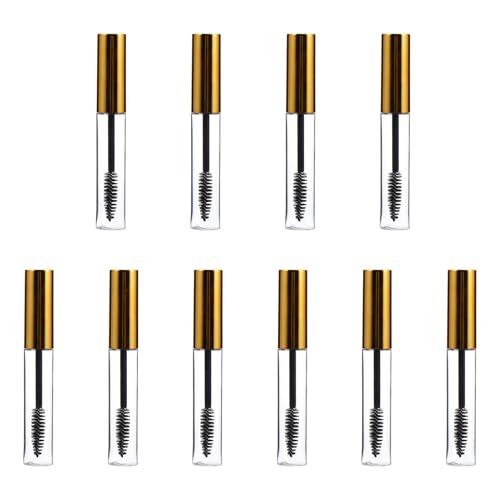 DECHOUS 10 Unidades de Frascos para Rímel de 10 Ml Tubos Vacíos Dorados para Maquillaje de Pestañas Plástico Seguro Prueba de Fugas Ideales para Almacenamiento y Viaje
