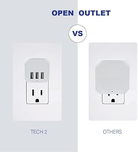 Miniatura 3 de Tech2 - Regleta protectora de sobretensiones de tres lados con 9 tomas de corriente y 2 puertos USB, base giratoria diseño compacto cabe en 1 toma