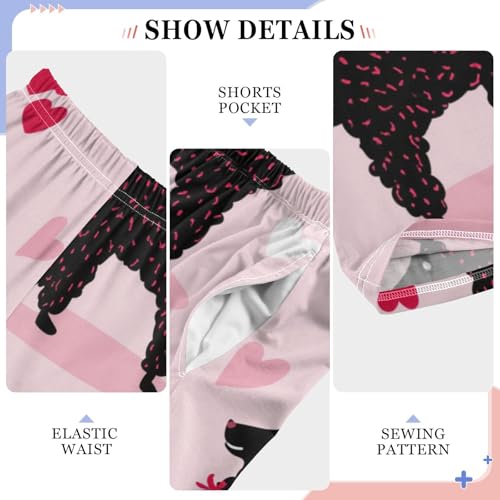 Poodle Love Hearts Boys Long Pants Soft Trousers Elastic Waist Kids Lounge Bottoms with Pockets S-XL4