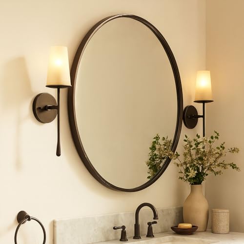 Image of TEHOME Round Oil Rubbed Bronze Mirror 30 inch, Metal Circle Wall Mirror for Bathroom & Entryway