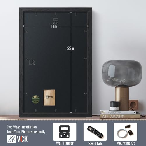 Image of VCK 14x22 Frames - Black, Wide Border Solid Wood Poster Frame, Display Pictures in Horizontal and Vertical, for Home, Office, Gallery, Woodgrain Series, Wall Hanging, 2 Pack