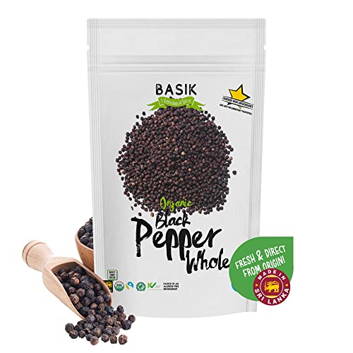 Organic Black Pepper Whole Sourced Directly From Sri Lanka, Vegan, Gluten-Free, And Non-Gmo Whole Peppercorns, Fairtrade, Rainforest Alliance, And Kosher Black Peppercorns, 500 G, 17.6 Oz - Basik #TOP30