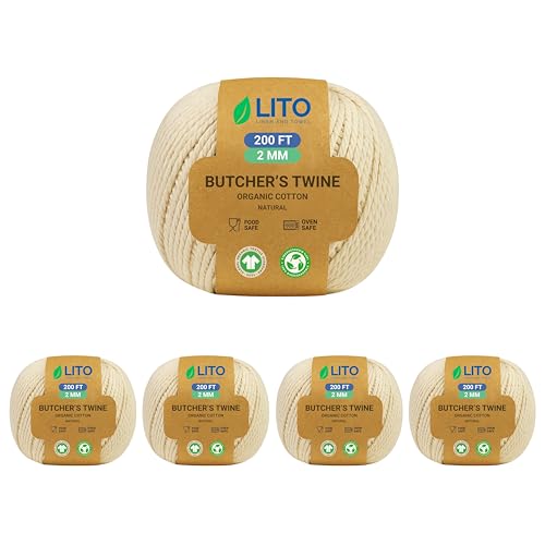 Image of LITO LINEN AND TOWEL 100% Cotton Twine Macrame Thread | Natural Cotton String for Cooking, Baking, Wrapping, Crafts, DIY Garden Decor & Gift Packaging (Natural, 16PLY- 200 FEET- Pack of 5)