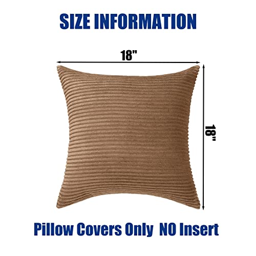 Throw Pillow Covers 18X18 Inch Set Of 2, Brown Pillow Covers Decorative Soft Corduroy Couch Pillow Covers Neutral Cushion Pillowcase Case For Living Room Bed Sofa Car Home Decoration (Striped Brown #TOP3