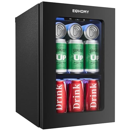 EUHOMY 18L Beverage Refrigerator Cooler, 24 Cans Mini Fridge with Quiet Compressor, Countertop Small Fridge with 40°F-61°F Digital Temperature Control, LED Lgiht for Home, Bar, Office