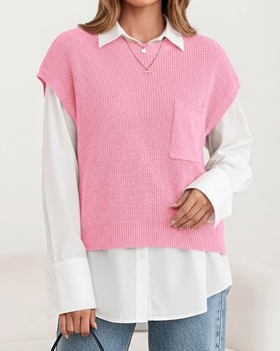 Image of KIRUNDO Summer Fall Short Sleeve Sweater for Women 2026 Casual Sweater Vest Cotton Knit Pullover Tank Tops Fashion Clothing