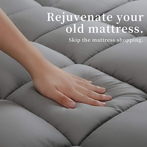 Coonp Mattress Topper, Extra Thick Mattress Pad Cover, Cooling Pillowtop With 8-21 Inch Deep Pocket 3D Snow Down Alternative Fill(Olympic Queen, Grey) #TOP4