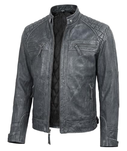 Image of Mens Vintage Retro Biker Cafe Racer Jackets - Diamond Quilted Style Genuine Leather Motorcycle Jacket