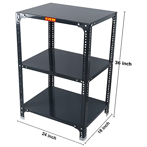 Image of SMR Prime CRC Sheet 24 Gauge Multipurpose Slotted Angle Rack with 3 Shelf for Home, Office & Industry - (36x24x18 in, 9.6 Kg | 16 Gauge Angle-Grey)