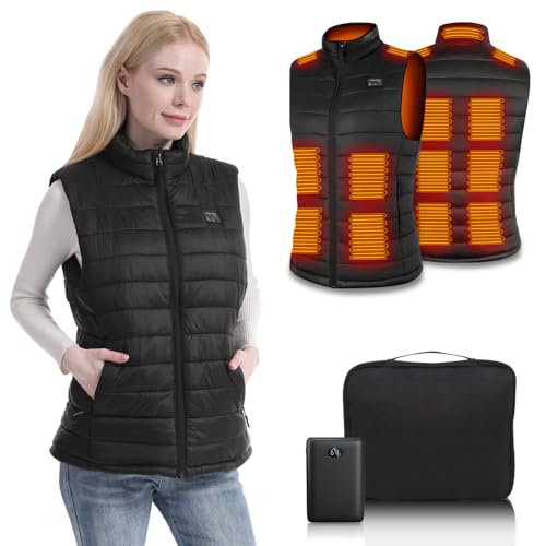 Rtdep Heated Gilet for Women Heated Vest with 15 Heating Zones Winter Heated Body Warmer with Battery Pack Womens Heating Jacket Electric Vest Outerwear(M)