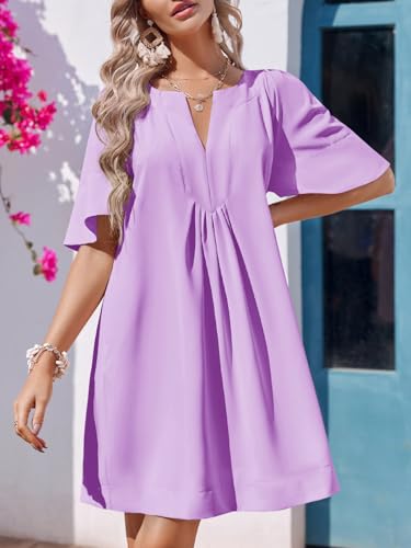 Image of Wenrine Womens Flutter Short Sleeve Mini Dress Casual V Neck Loose Flowy Summer Dresses