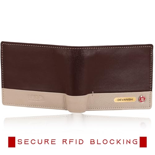 Image of HORNBULL Men's Personalized Gift Wallet I Customized Slim Stylish Leather Purse with Name I Unique Birthday Gift for Men Boy Love Husband (Brown /Sand)