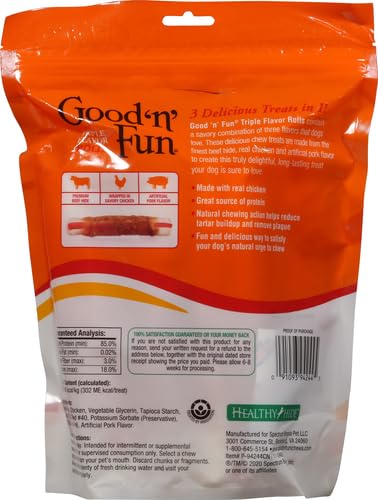 Good’n’Fun Triple Flavor 7 inch Rolls, Chews for Dogs, 6 Count (Pack of 1) Good’n’Fun Triple Flavor 7 inch Rolls, Chews for Dogs, 6 Count (Pack of 1)