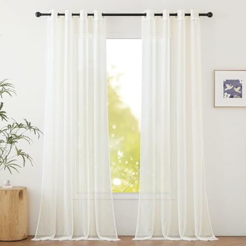 Image of NICETOWN Beige Sheer Long Curtains 102 inches, Grommet Elegant and Airy Window Treatments Translucent Lightweight Drapes for Living Room /Bedroom, 2 Panels, W54 x L102