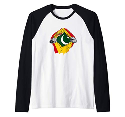 Super Bandera Pakistan y España - Descendiente de Pakistaní Camiseta Manga Raglan