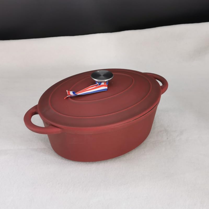Tegame Terracotta Pentola ovale for stufato di pesce in ghisa rossa glassata, casseruola for zuppa, da 5 a 6 persone, 4,1 l, 27x21, cm