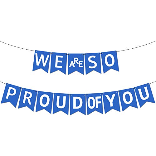 We are so Proud of You Blue Graduation Banner - Assembled - Graduation Party Supplies 2019 Blue, Graduation Decorations Congratulations Grad Party Decorations, NO DIY, Felt Banner for High School Seni
