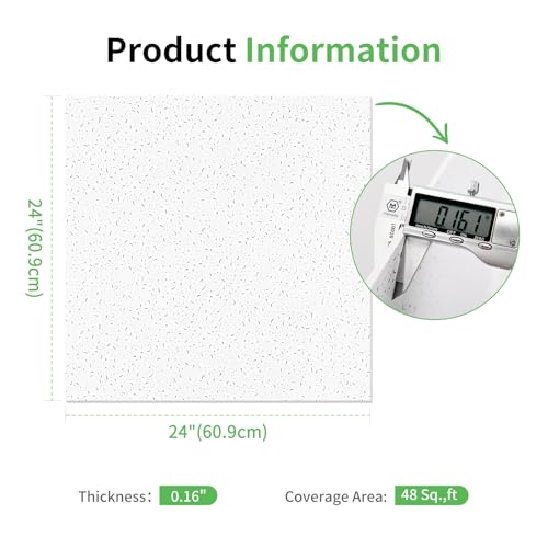 Image of Art3d 24 inchx24 inch Stucco Printed Drop Ceiling Tiles, 2x2ft Decorative PVC Ceiling Tiles for Home, Office, Restaurant and Gym, Covering 48 Sq.,ft, 12 Pack, White