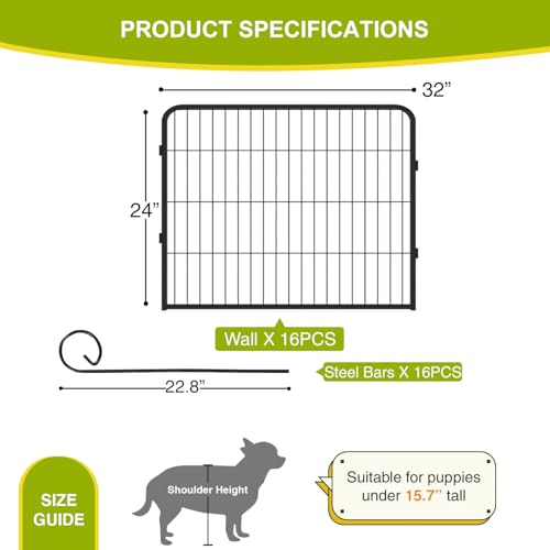 Image of BestPet Dog Playpen 24 Inch 16 Panels Heavy Duty Metal Pet Exercise Pen Indoor Outdoor Fence Panels Anti-Skid Expandable Design