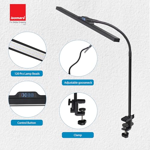 Image of Isomars LED Desk lamp for Computer Monitor and Laptop, Eye Friendly Study lamp with Clamp, 3 Color Modes & 10 Step Brightness, 24 Inch, Perfect for Reading, Studing, Working (Black)