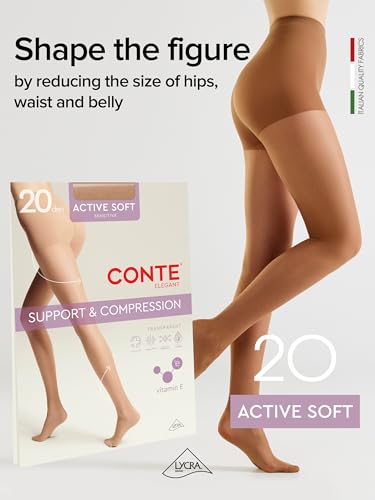 Image of Conte Sheer Full Support Control Top Pantyhose Tights with Vitamin E for Sensitive Skin Active Soft 20 Den