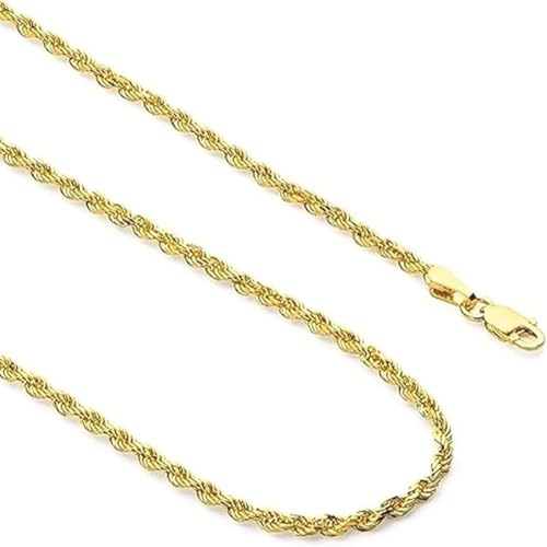 rapmoven 14k Real Yellow Gold Solid Rope Diamond Cut Chain Necklace with Lobster Claw Clasp, Jewelry Gift for Women or Men, 3.0 mm, 18 inch