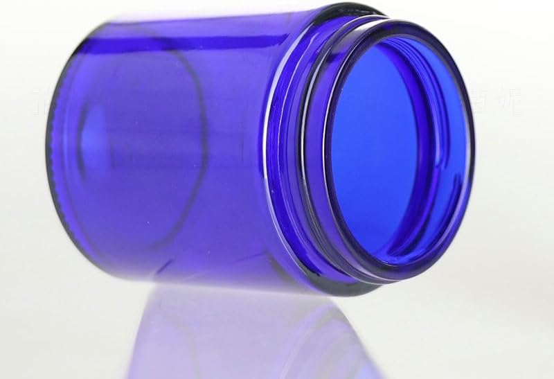 Miniatura 5 de 4 frascos de vidrio azul de 3.4 onzas de 3.4 onzas con tapas de grano de madera, recipientes vacíos recargables para cosméticos para loción, crema,