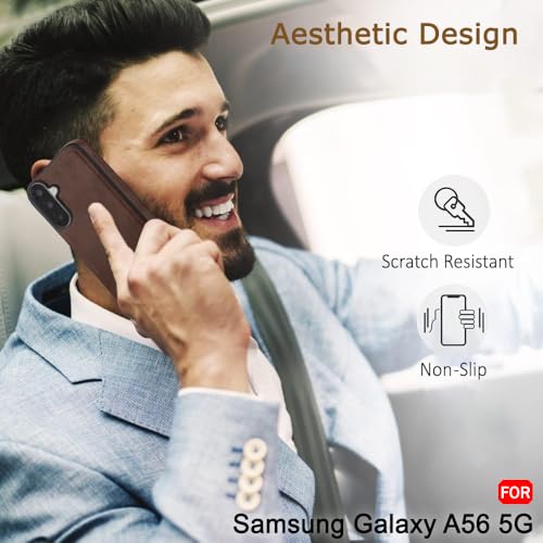 Image of TheGiftKart Genuine Leather Finish Back Cover Case for Samsung Galaxy A56 5G | Shockproof Design | Raised Edges for Camera & Screen Protection | Stunning Minimalist Case Cover for Samsung A56 (Brown)
