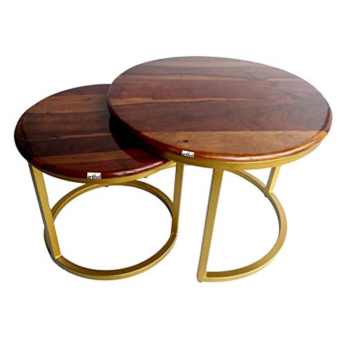 Image of Artlivo Solid Sheesham Wood Round Coffee Table - Set of 2 (22 /17 inch Dia) for Living|Drawing|Bedroom|Office|Balcony|Gift|Diwali|Wedding