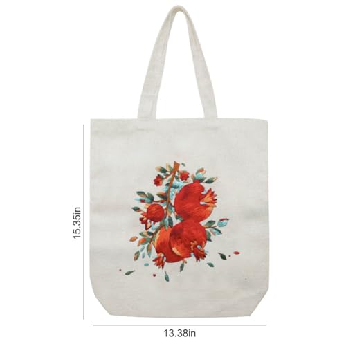 Image of Canvas Tote Bag Embroidery Kit, Embroidery Kits for Beginners, Arts and DIY Crafts Embroidery Starter kit, Include Stamped Embroidery Bag, Threads, Embroidery Tools (Beige Bag with Pomegranate)