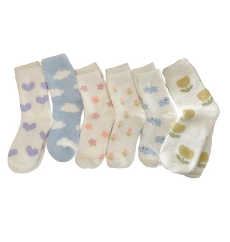 Image of Kelabia Women Fuzzy Socks Warm Fluffy Soft Japanese Thick Slipper Cute Aesthetic Fleece Long Socks
