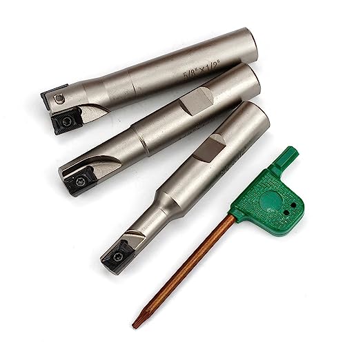 Image of OSCARBIDE Indexable End Mill Set,1 /2 inch Shank Square Shoulder, Nickel Plated,3-Piece (3 /8 inch, 1 /2 inch, 5 /8 inch Cutting Dia), 3 inch Length, 90, with APKT1003 Carbide Inserts