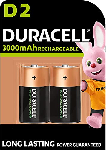 2 pilas recargables Duracell D de 3000 mAh (1 blíster de 2 baterías) y 2 pilas