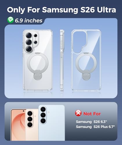 Image of FNTCASE for Samsung Galaxy S26-Ultra Case: [360 Spin Magnetic Stand] [Compatible with Magsafe] [Screen Protector] Clear Magnetic Phone Cases Anti Yellowing Shockproof Protective Phone Cover - Clear